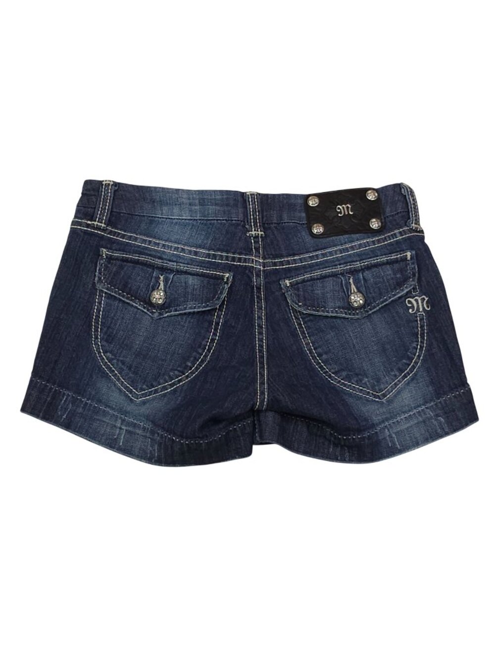Miss Me Womens Denim Shorts Size 27 Dark Wash Embroidered Pockets Cotton Blend